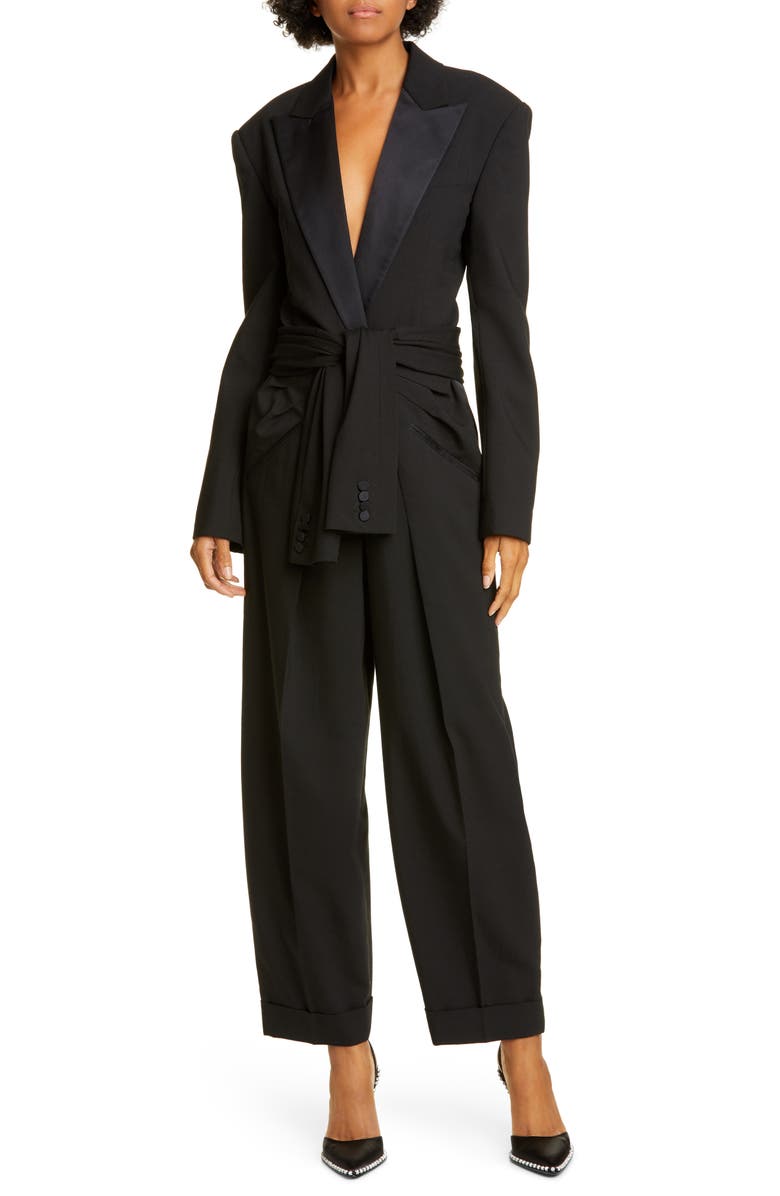 Alexander Wang Tie Waist Tuxedo Jumpsuit, Main, color,