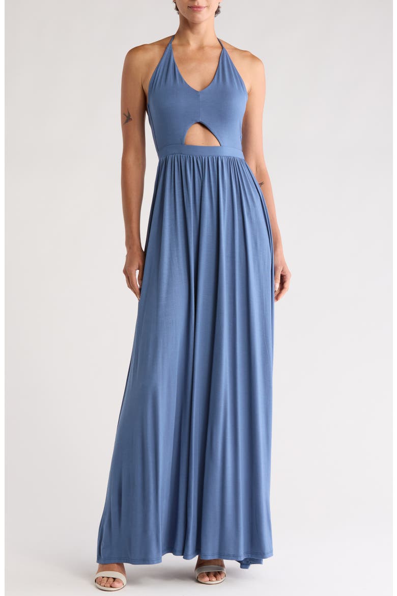 Halter Neck Keyhole Maxi Dress, Main, color, MOROCCAN BLUE