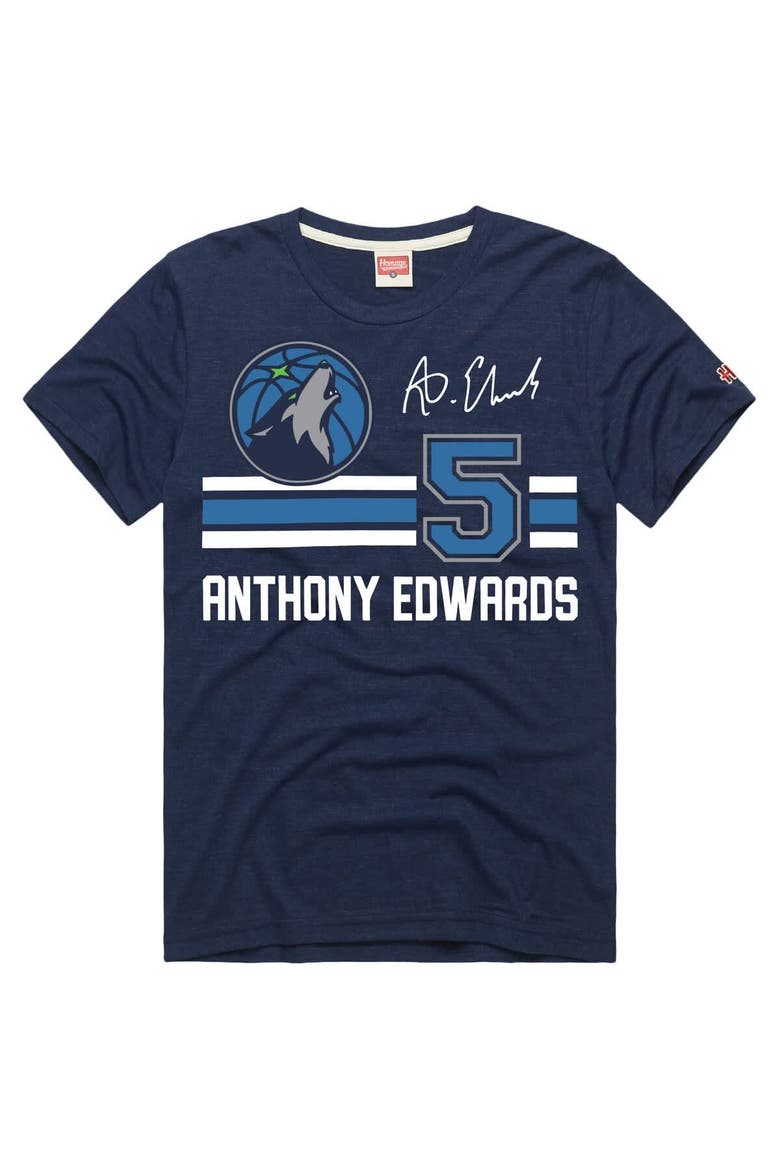 Unisex  Homage Anthony Edwards Navy Minnesota Timberwolves Jersey Remix Tri-Blend T-Shirt, Main, color, Navy