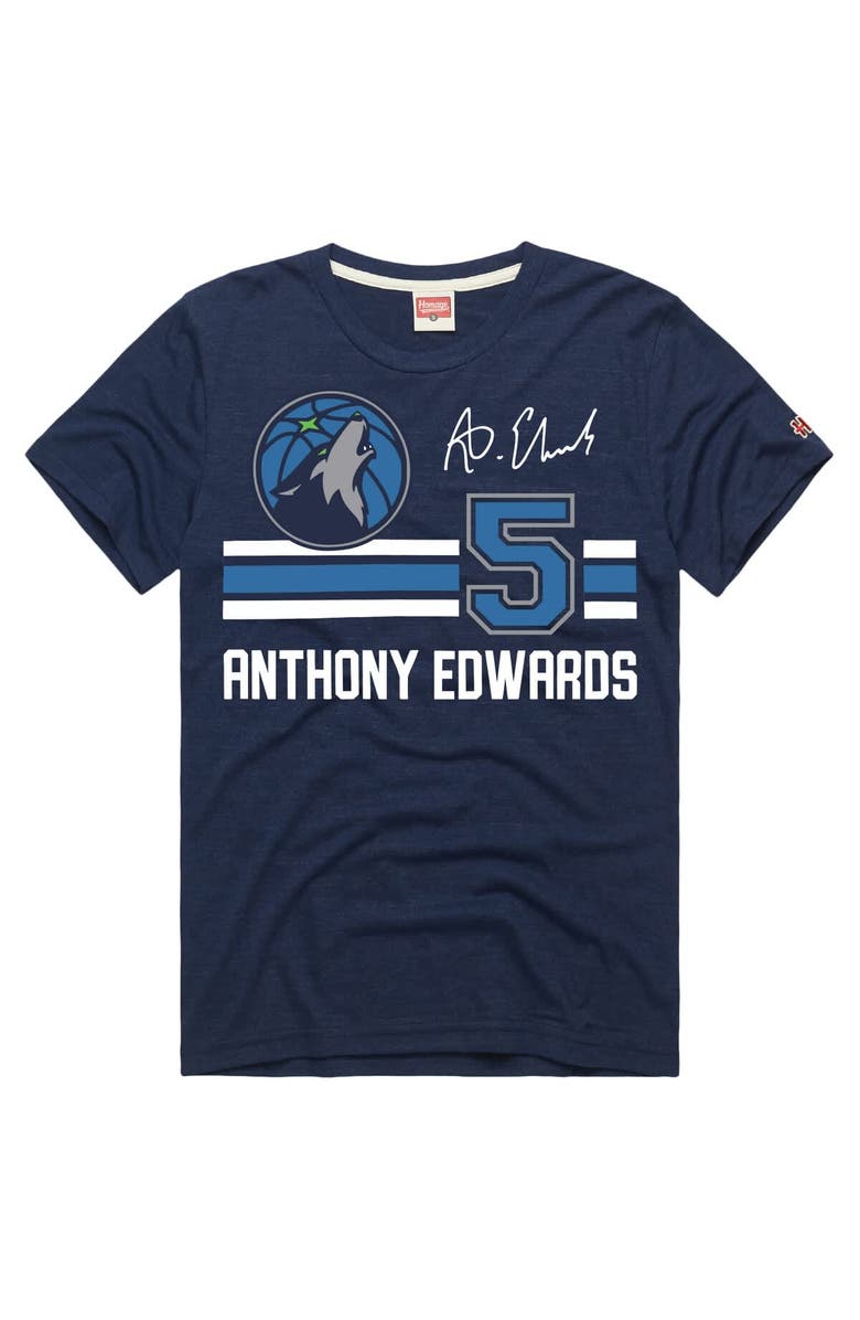 Homage Unisex  Homage Anthony Edwards Navy Minnesota Timberwolves Jersey Remix Tri-Blend T-Shirt, Main, color, Navy