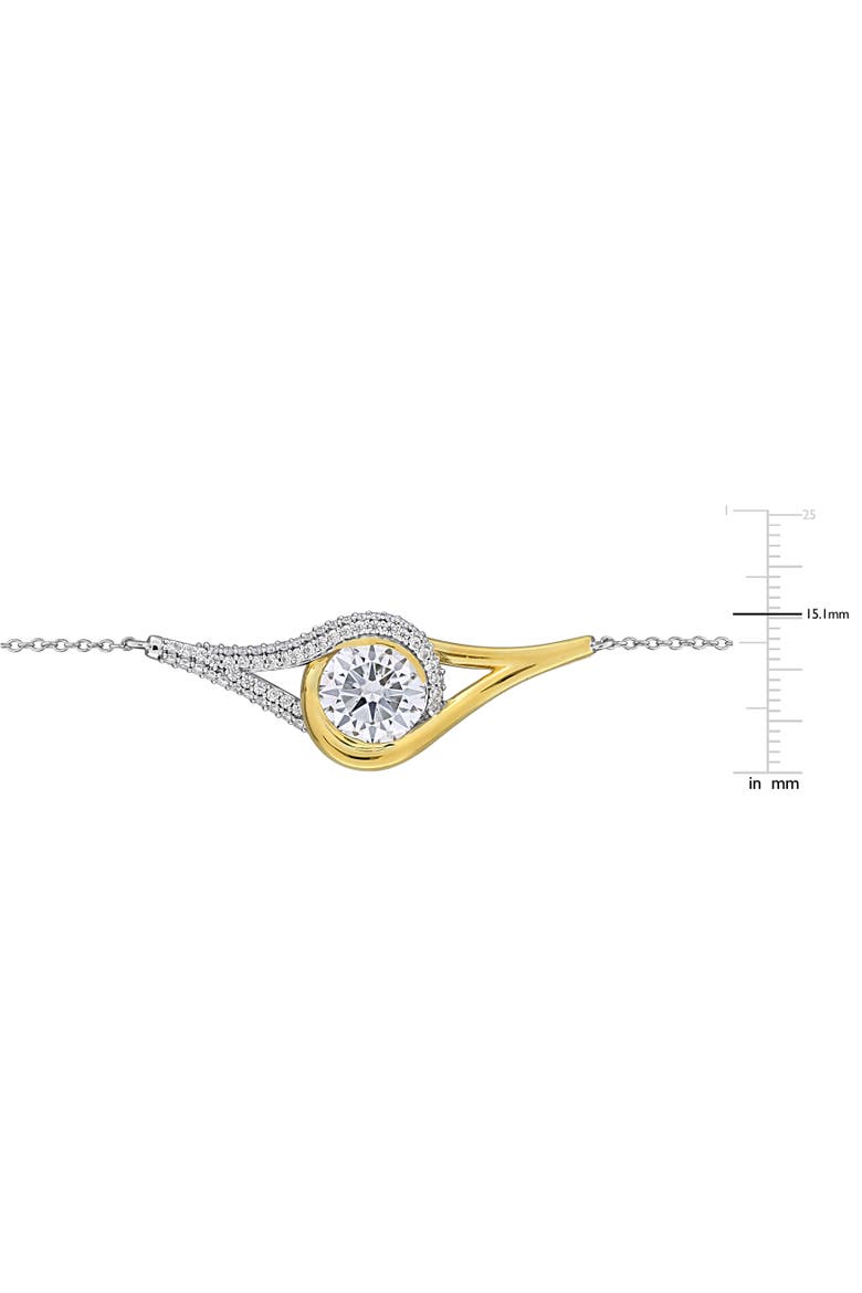 Moissanite Halo Necklace Two-Tone Sterling Silver, Alternate, color, Moissanite