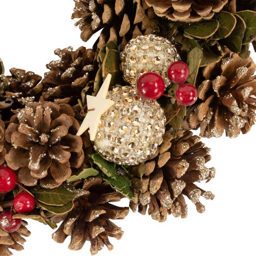 Northlight Glittered Pine Cone And Berry Artificial Christmas Wreath, 12-inch, Unlit In Brown