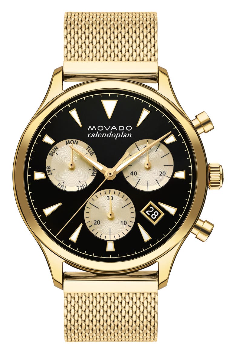 Heritage Calendoplan Chronograph Bracelet Watch, 43mm, Main, color, GOLD/ BLACK/ GOLD
