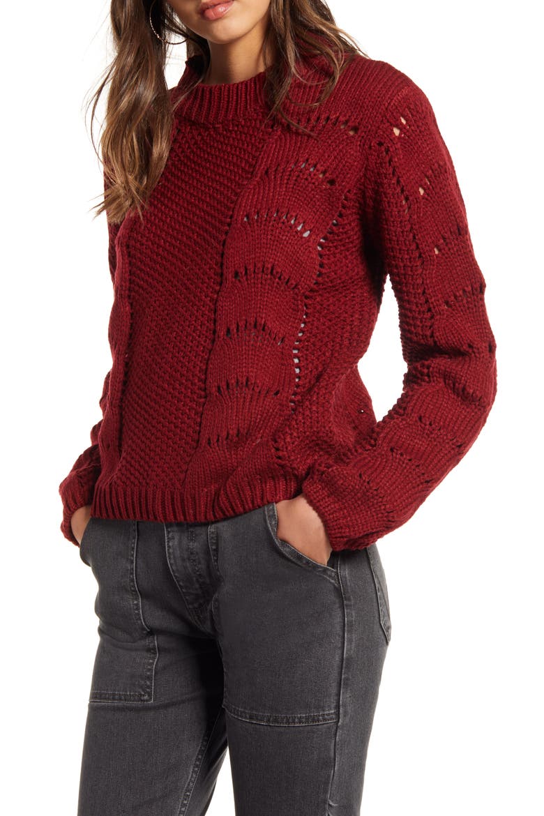 Pointelle Sweater, Main, color, BURGUNDY