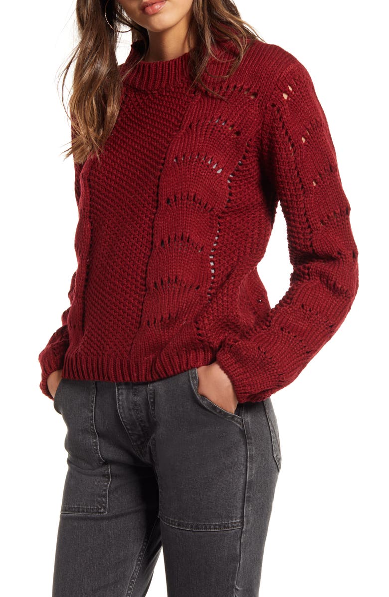 Woven Heart Pointelle Sweater, Main, color, 