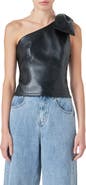Grey Lab One-Shoulder Faux Leather Top