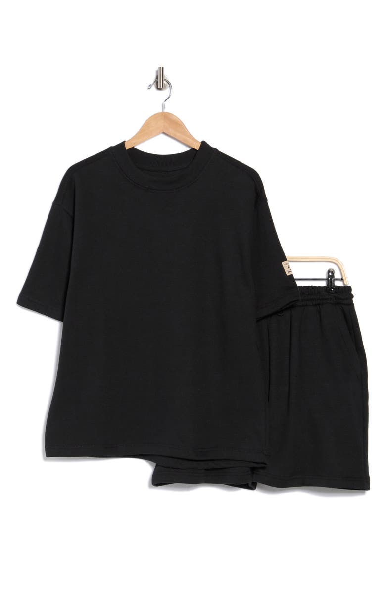 FLEECE FACTORY Short Sleeve Sweatshirt & Shorts Set, Alternate, color, Black