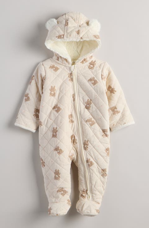 Ear Appliqué Quilted Faux Fur Lined Hooded Bunting