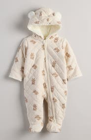 Nordstrom Ear Appliqué Quilted Faux Fur Lined Hooded Bunting