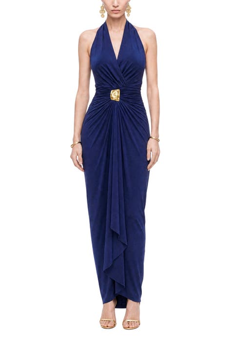Buckle Detail Halter Neck Maxi Dress