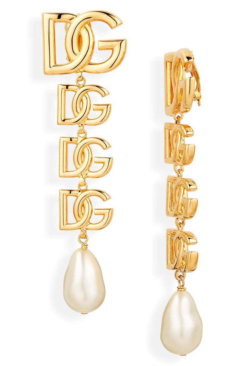 Logo Imitation Pearl Clip-On Drop Earrings, Main, color, ORO