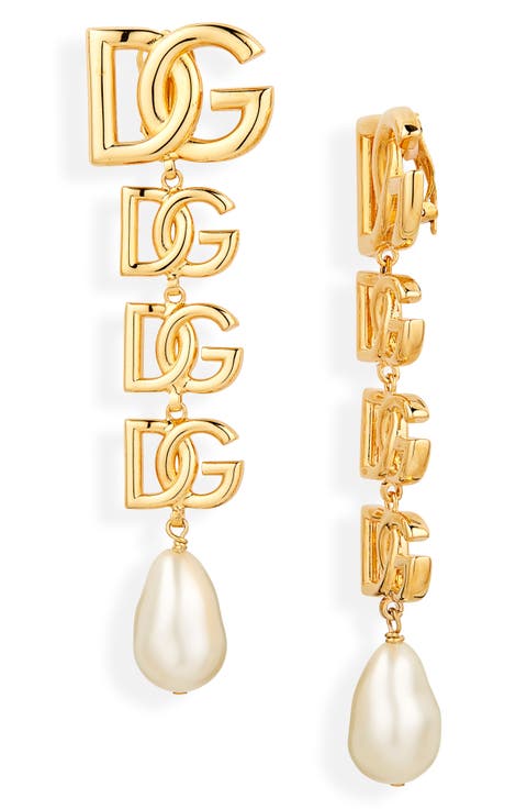 Logo Imitation Pearl Clip-On Drop Earrings