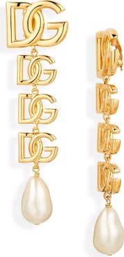 Dolce&Gabbana Logo Imitation Pearl Clip-On Drop Earrings