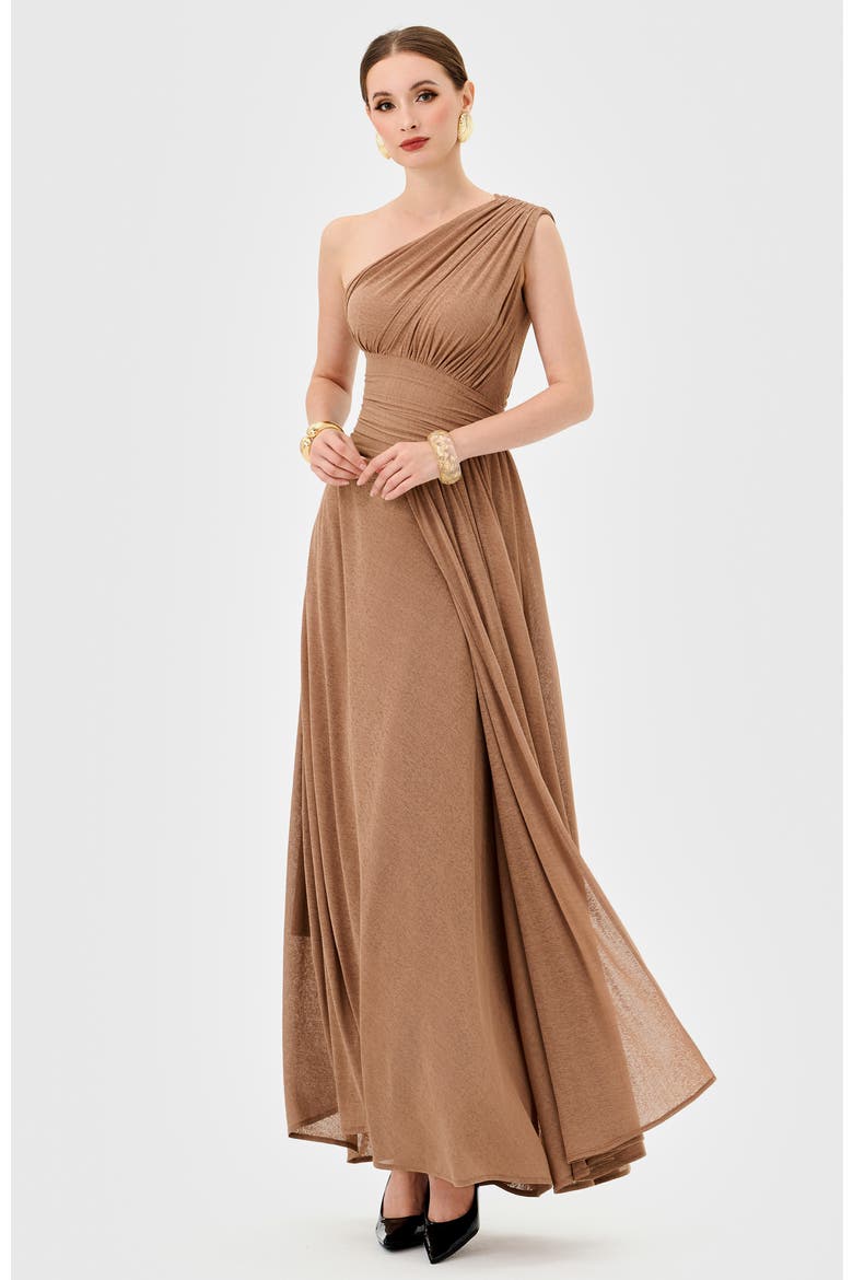 Nisha One Shoulder Gown, Alternate, color, MOCHA