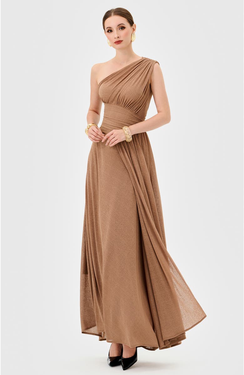 Bariano Nisha One Shoulder Gown, Alternate, color, Mocha