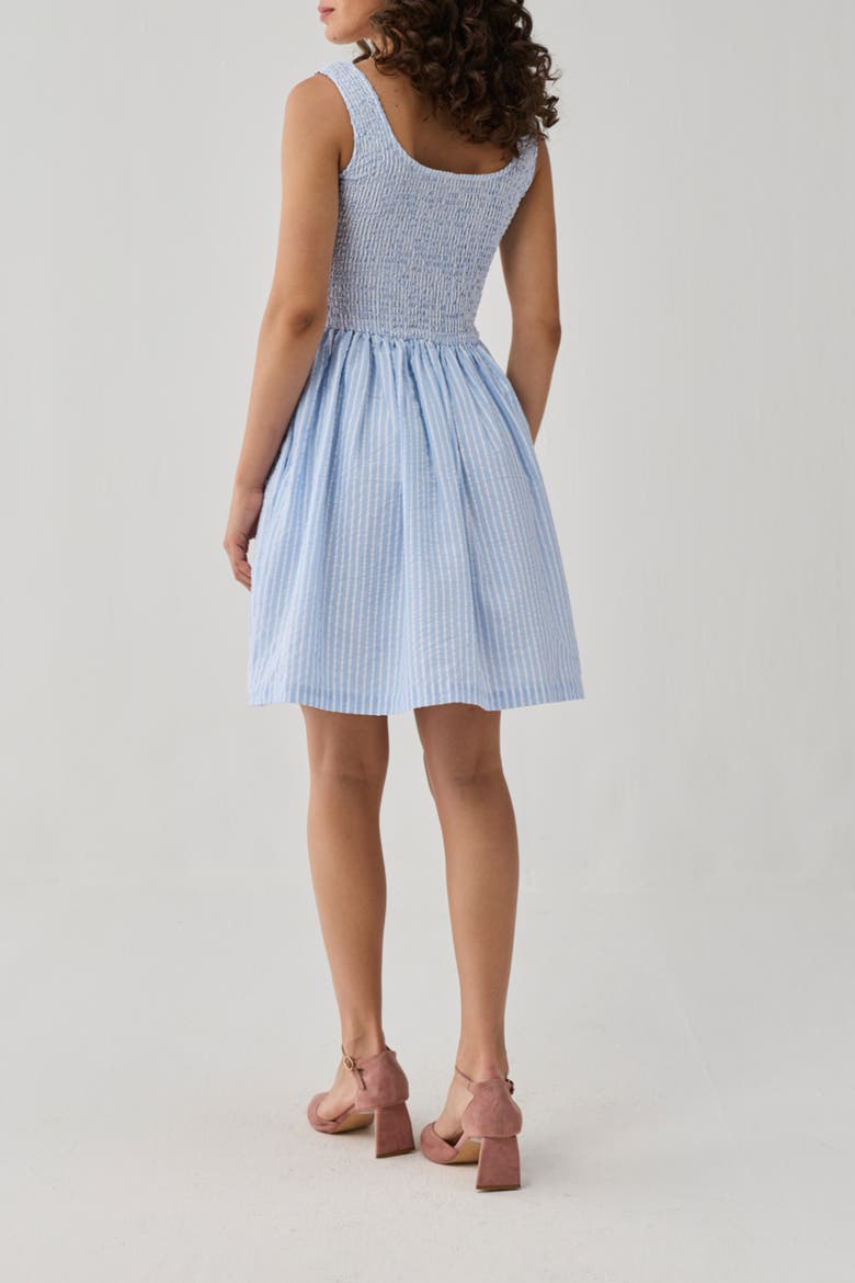 Smocked Short Dress, Alternate, color, Cloudline