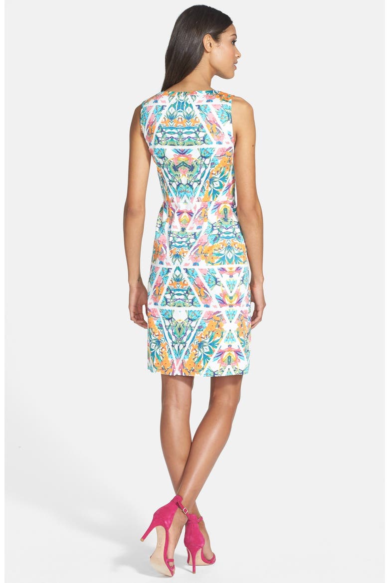 Caged Yoke Floral Print Sheath Dress, Alternate, color, IVORY MULTI