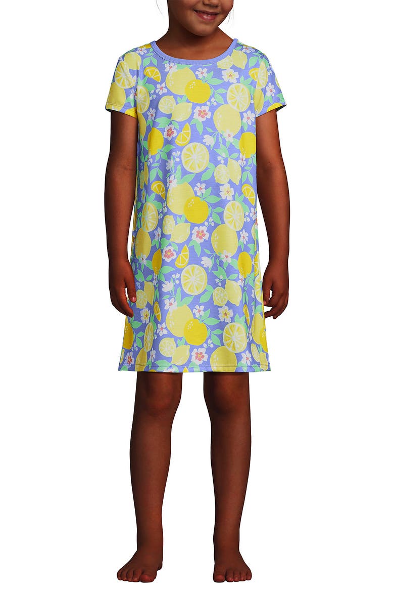 Girls Short Sleeve Nightgown, Main, color, Light Periwinkle Lemon Floral