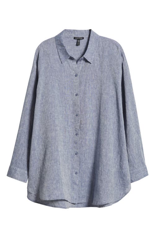 Eileen Fisher Classic Collar Organic Linen Button-up Shirt In Chambray