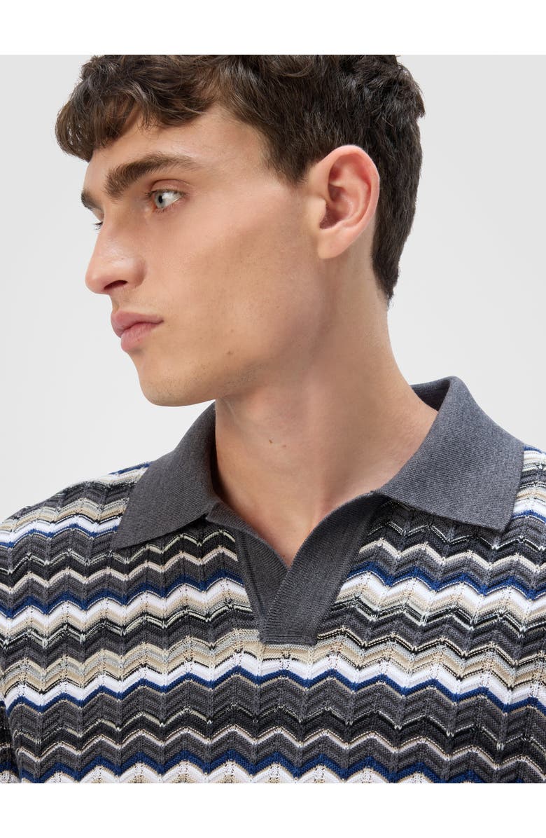 Missoni Long Sleeve Polo With V-neck And Zigzag Pattern, Alternate, color, Grey & Beige