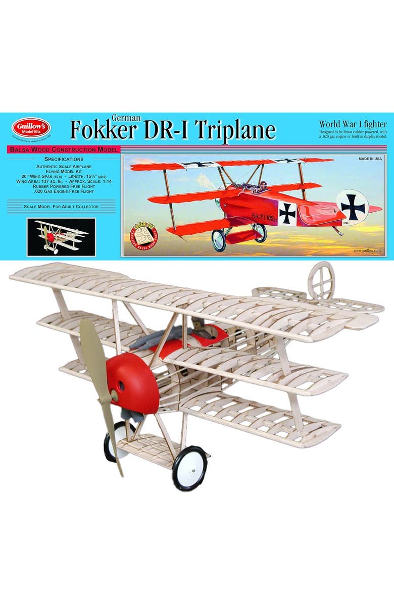Guillow's Fokker DR1 Triplane Laser Cut Model Kit, Alternate, color, Multicolored