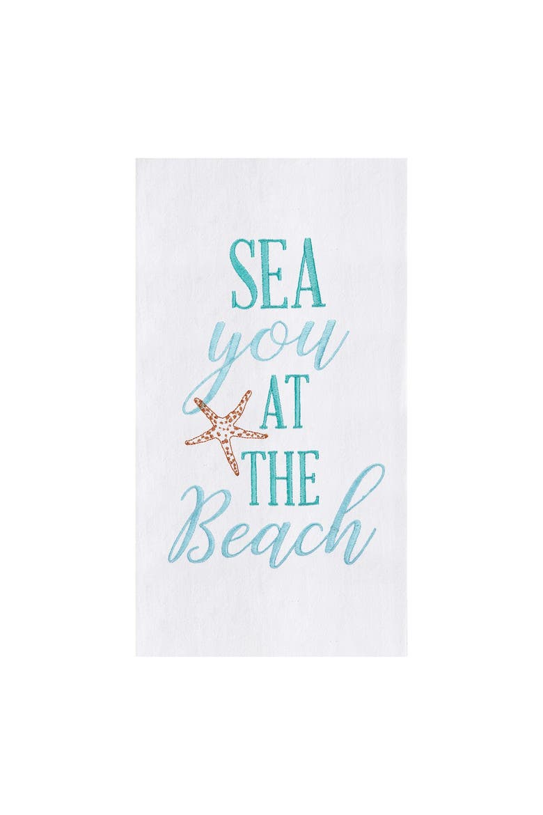 Sea you At The Beach Embroidered Flour Sack Cotton Kitchen Towel, Main, color, White