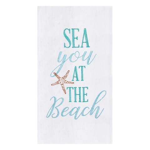 Sea you At The Beach Embroidered Flour Sack Cotton Kitchen Towel