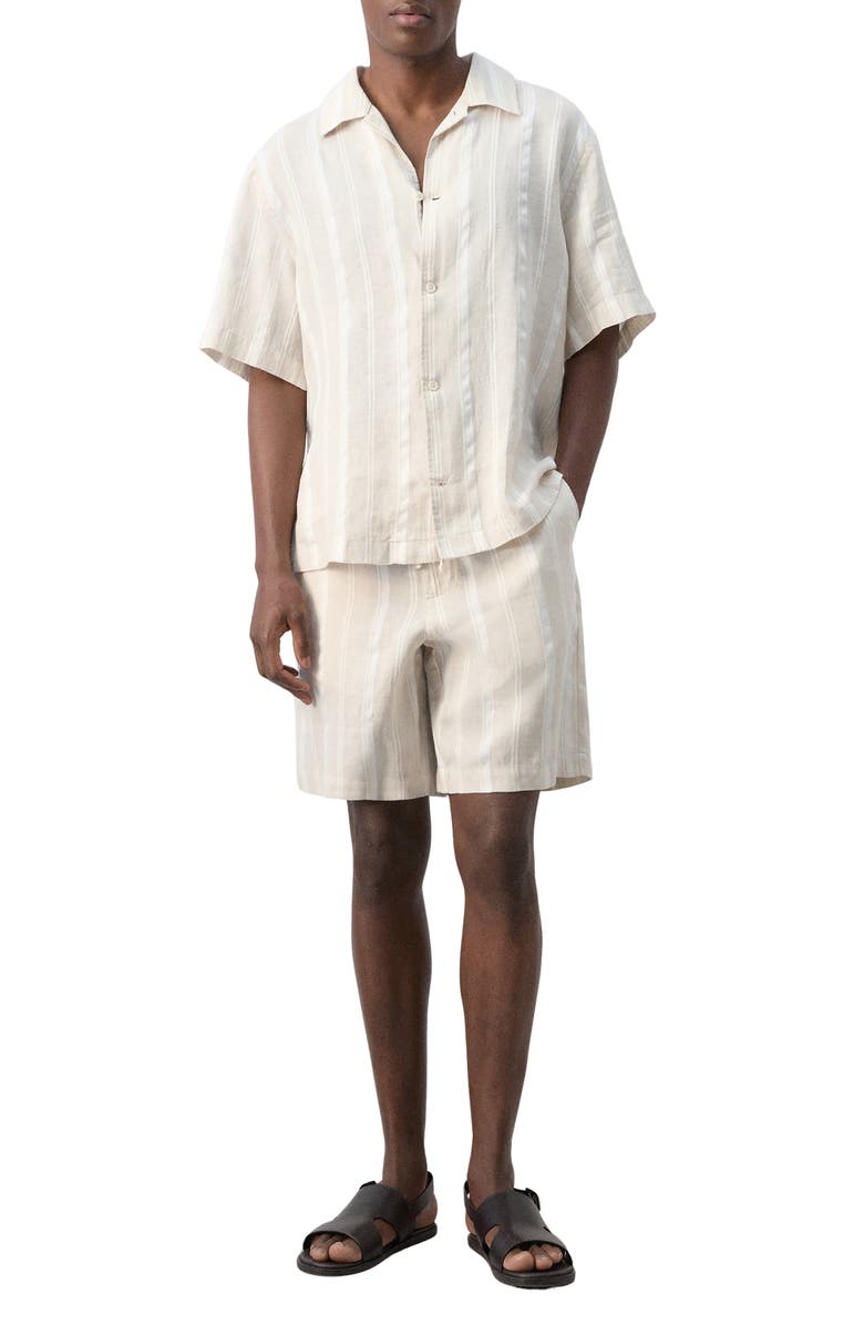 MANGO Stripe Linen Blend Bermuda Shorts, Alternate, color, Ecru