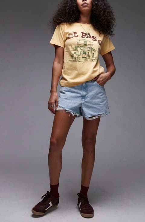 Frayed Hem Cutoff Denim Shorts