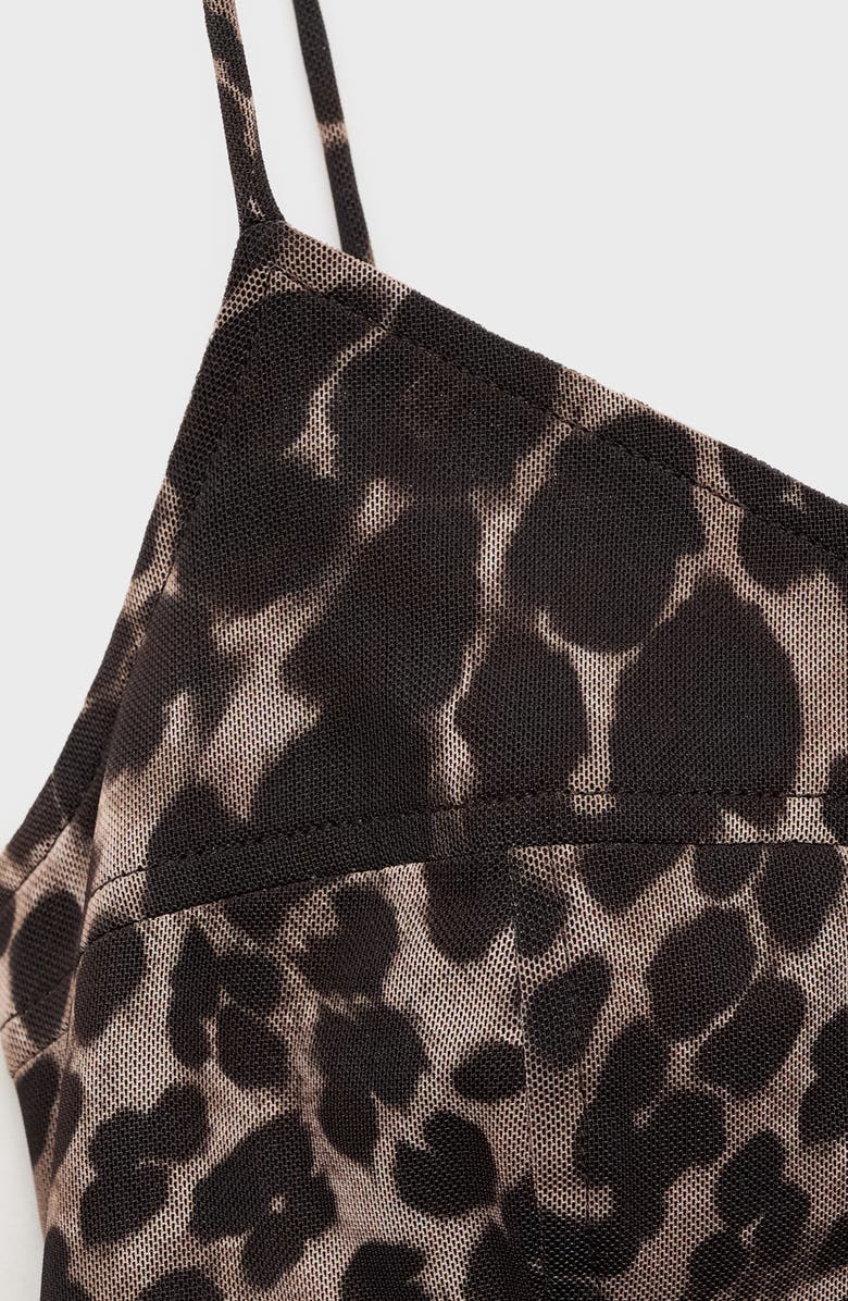 MANGO Animal Print Midi Slipdress, Alternate, color, Brown