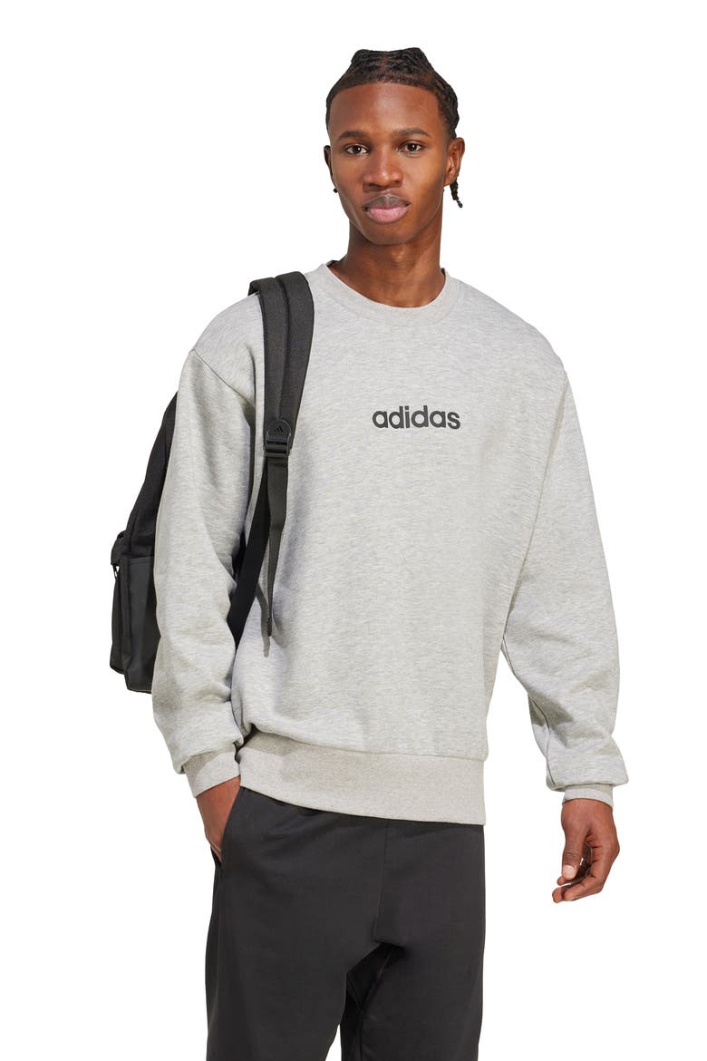 Linear Logo Crewneck Sweatshirt, Alternate, color, MEDIUM GREY HEATHER/ BLACK