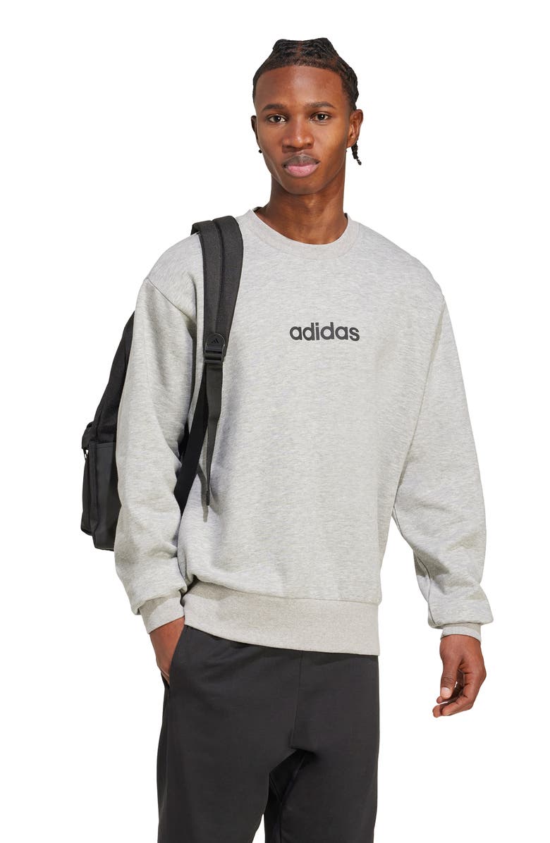 adidas Linear Logo Crewneck Sweatshirt, Alternate, color, Medium Grey Heather/ Black