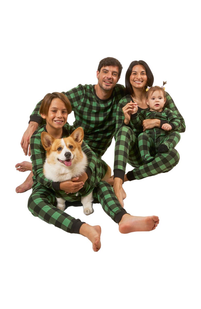 Leveret Two-Piece Cotton Matching Family Holiday Pajamas, Christmas Plaid, Alternate, color, Plaid Black & Green