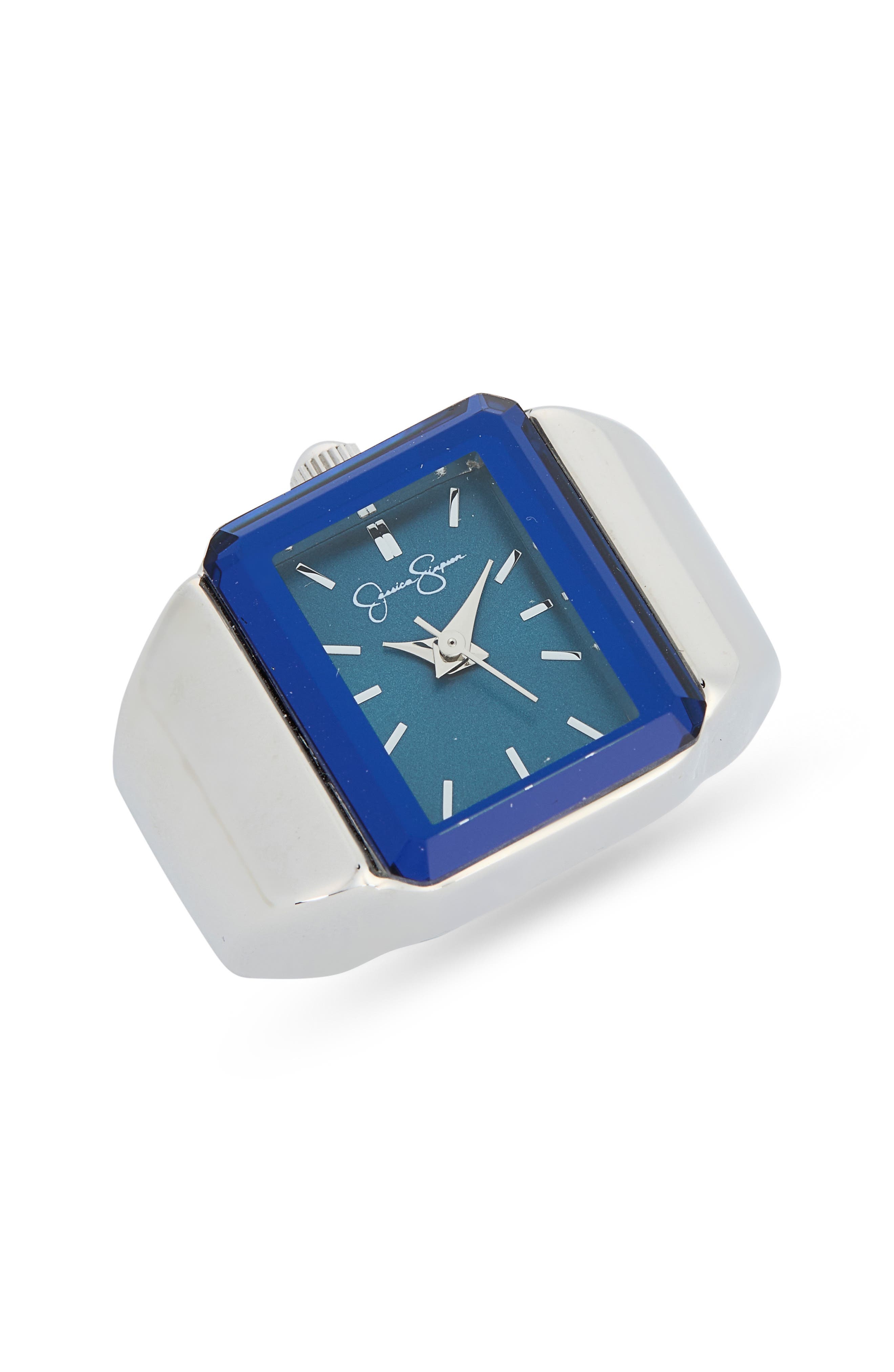 Faceted Glass Rectangular Ring Watch