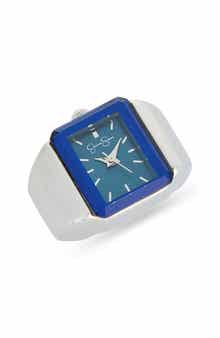 Faceted Glass Rectangular Ring Watch