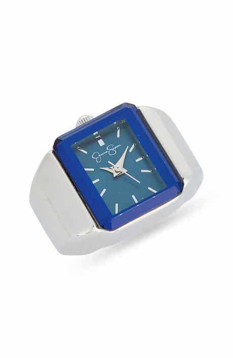 Faceted Glass Rectangular Ring Watch