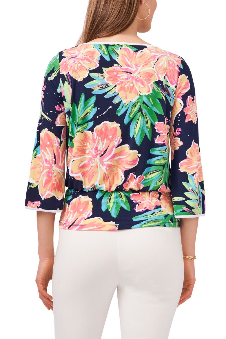 Print Banded Waist Top, Alternate, color, BLACK/ TEAL