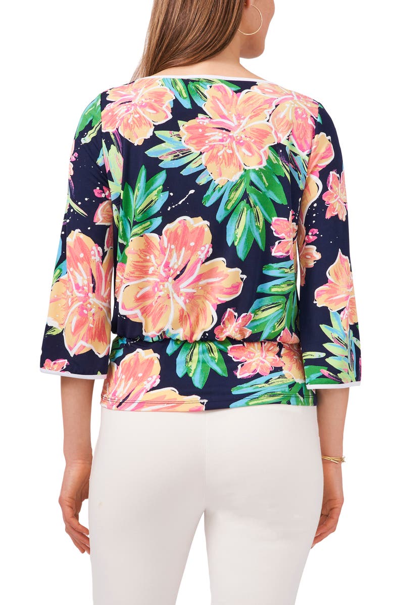 Chaus Print Banded Waist Top, Alternate, color, Black/ Teal