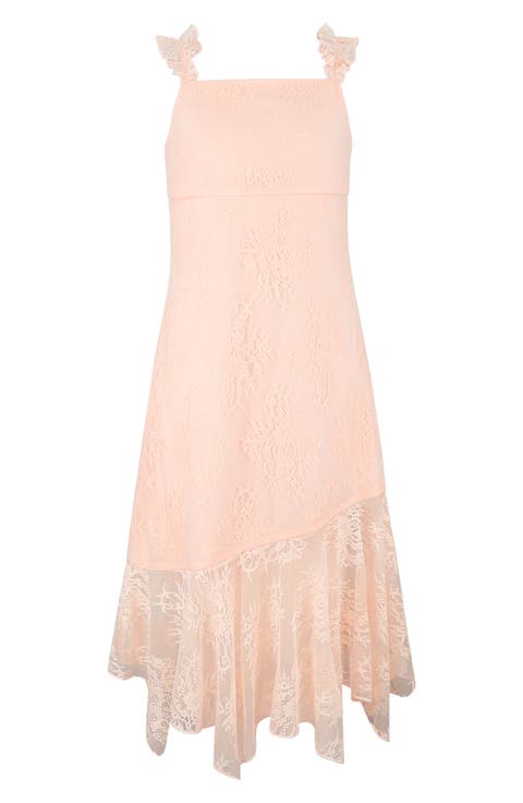 Kids' Stretch Lace Asymmetric Flounce Party Dress (Big Kid)
