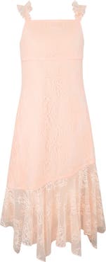 Zunie Kids' Stretch Lace Asymmetric Flounce Party Dress