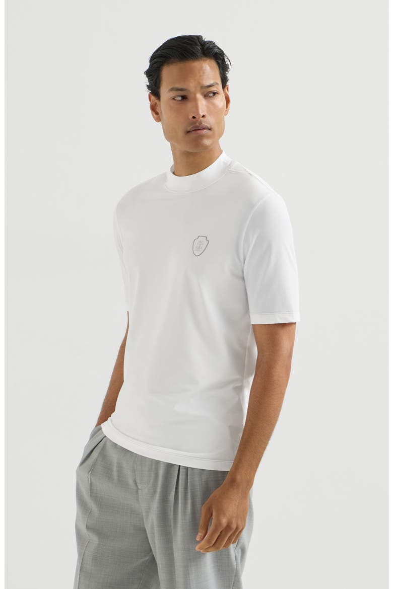 Techno piqué mock neck T-shirt with logo, Main, color, White