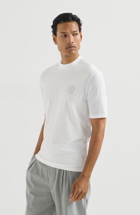 Techno piqué mock neck T-shirt with logo