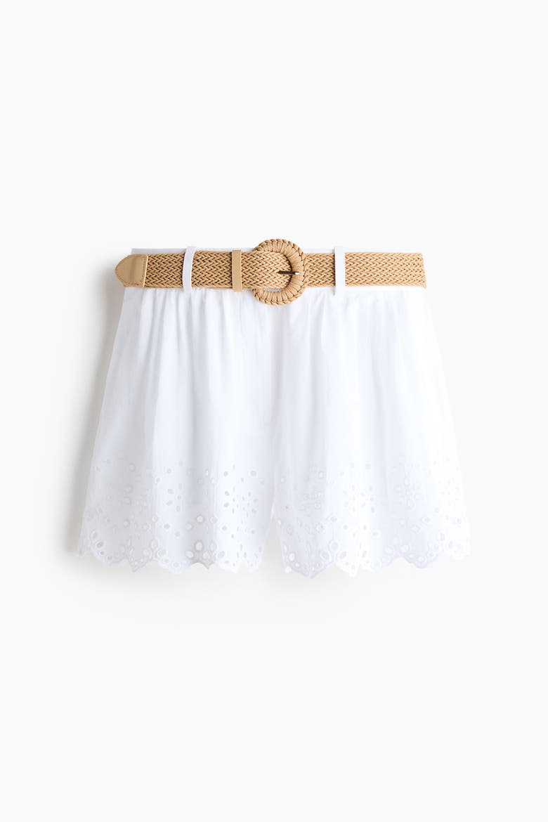 Belted Cotton Shorts, Alternate, color, White