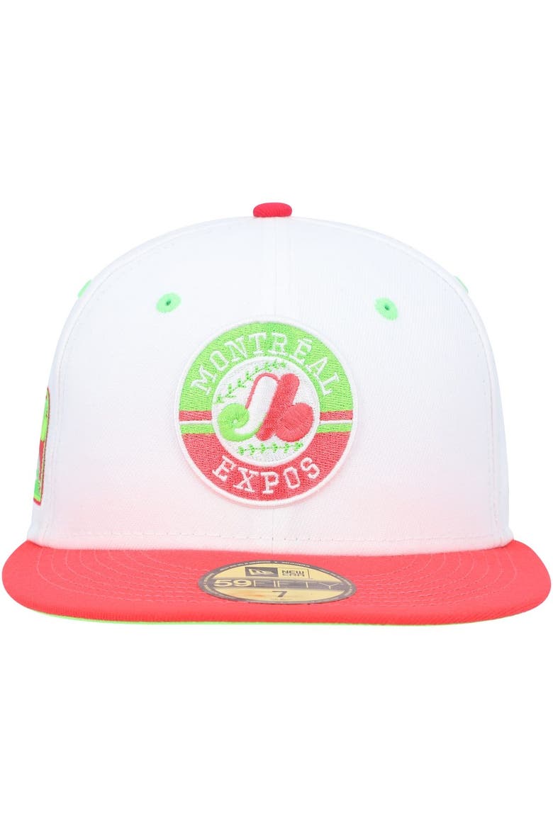 Men's New Era White/Coral Montreal Expos  Olympic Stadium Strawberry Lolli 59FIFTY Fitted Hat, Alternate, color, White