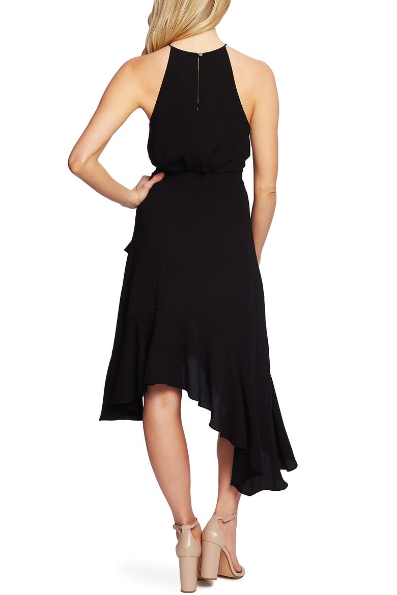Asymmetrical Cascading Ruffle Hem Dress, Alternate, color, RICH BLACK