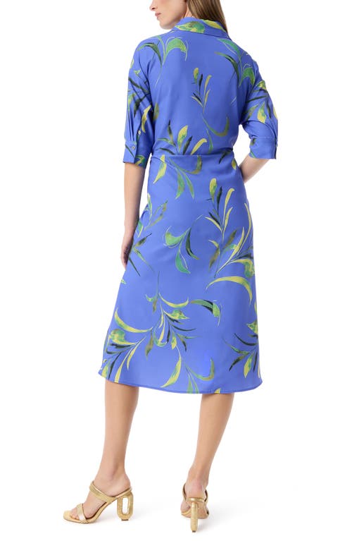 Do By Dee Ocleppo Bobbi Floral Stretch Cotton Midi Shirtdress In Baja Blue- Tossed Leaves
