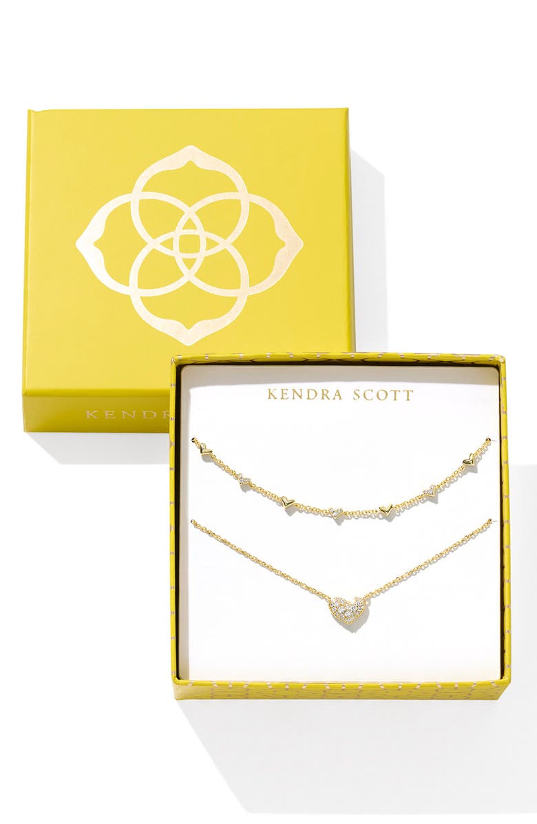 Kendra Scott Ari Haven Heart Set of 2 Necklaces, Main, color, Gold White Cubic Zirconia