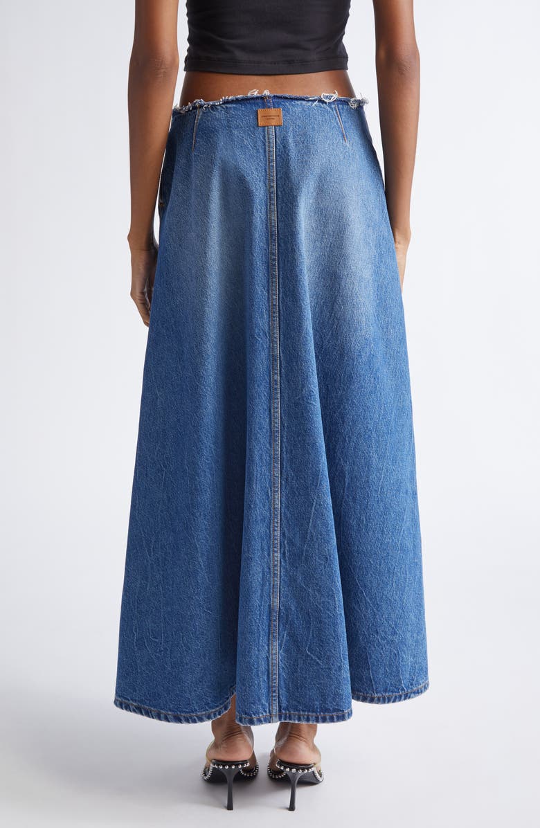 Alexander Wang Raw Cut Waist Low Rise Denim A-Line Skirt, Alternate, color, Vintage Marbled Blue