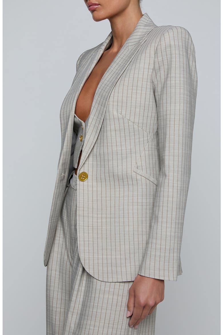 Sheila Structured Pinstripe Blazer, Alternate, color, GREY/ TAN PINSTRIPE