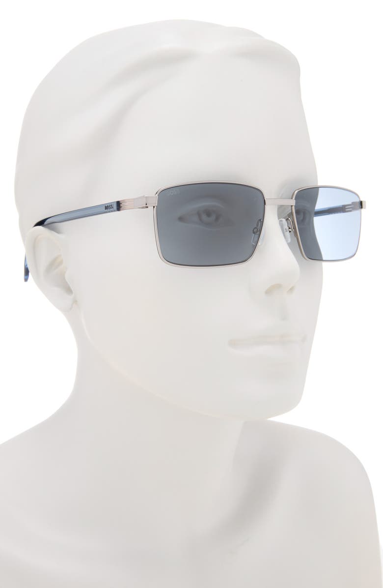 BOSS 57mm Rectangular Sunglasses, Alternate, color, Ruthenium Blue